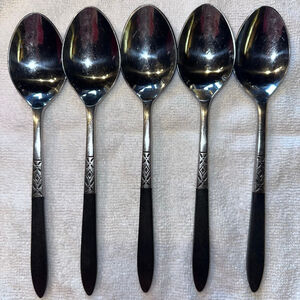 Vintage EKCO Eterna Stainless Canoe Muffin Dinner Spoons Lot 5 EKS37 Japan MCM